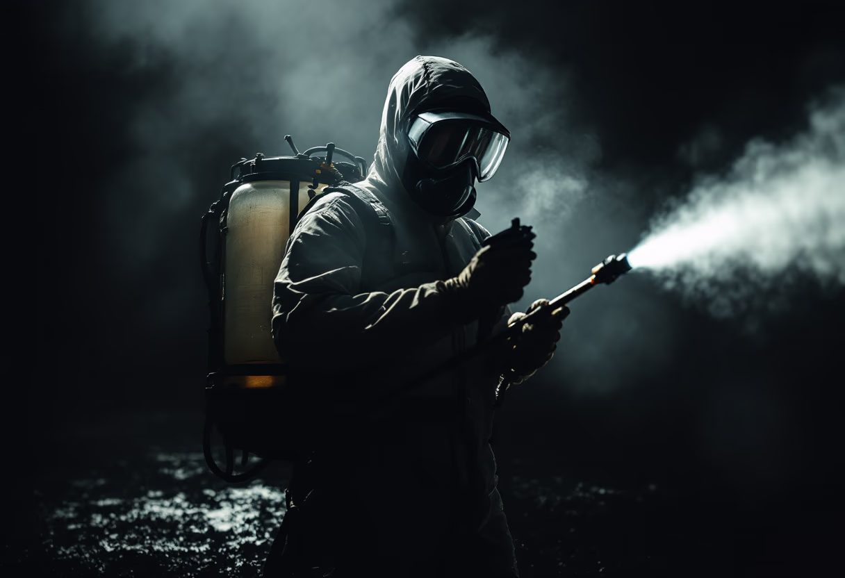 Un technicien traite une pièce avec un produit adapté